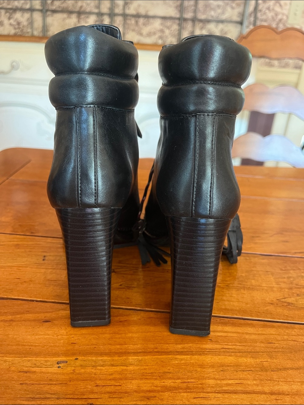 Sam Edelman Black Leather Lace-Up Ankle Boots with Tassels - Picture 5 of 7